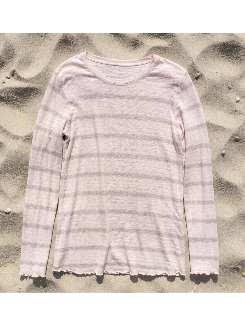 ATM Anthony Thomas Melillo Striped Slub Jersey L/S Destroyed Wash Crew In Pink-L